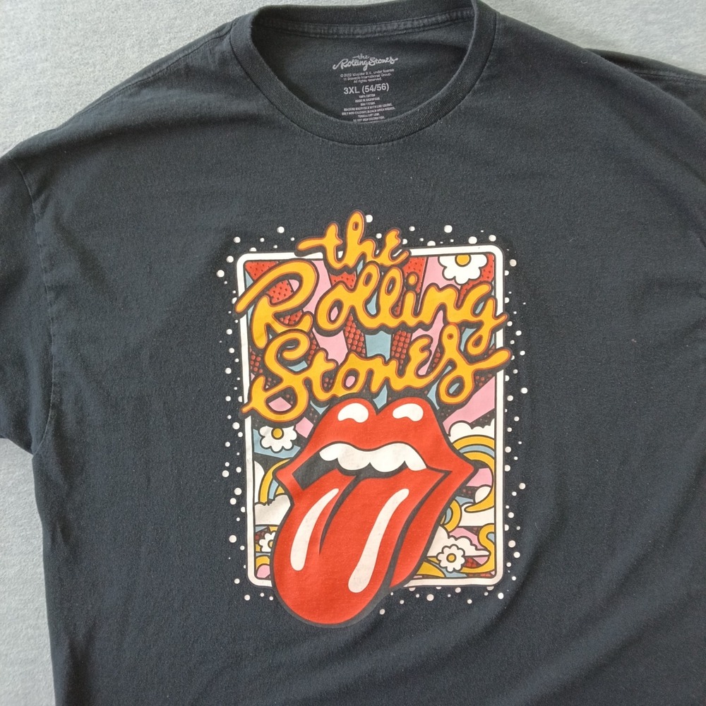 The Rolling Stones Black Graphic T-Shirt 3XL Retro Tongue Logo Rock Band Tee